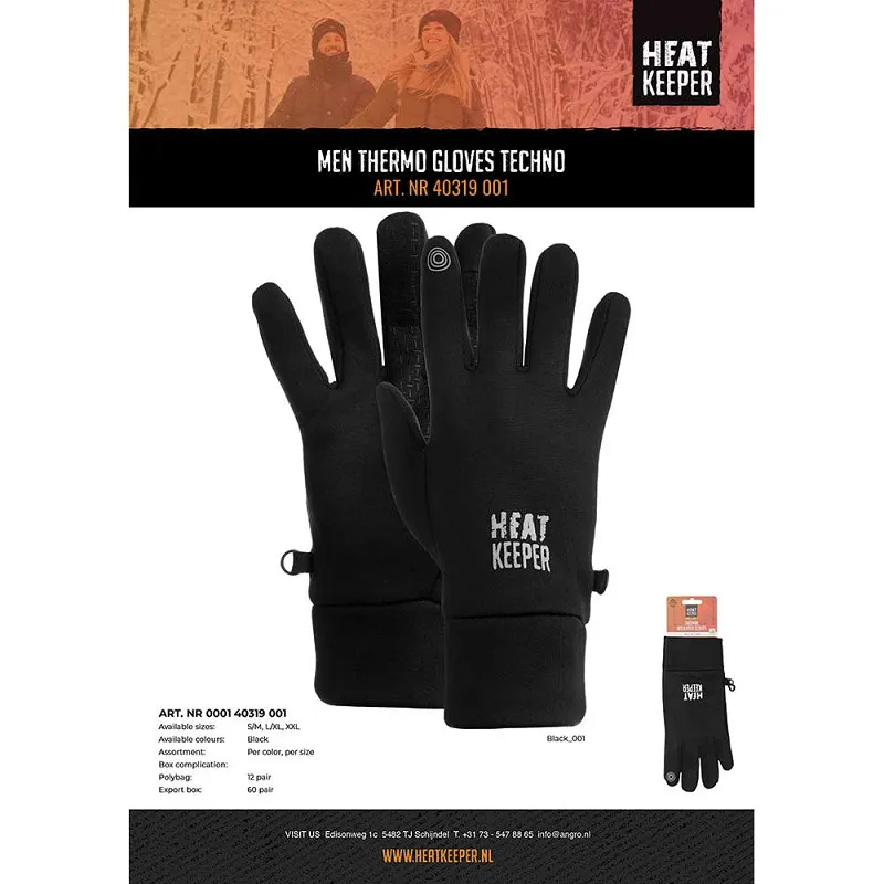 Heatkeeper men thermal techno gloves  met touchscreen functie