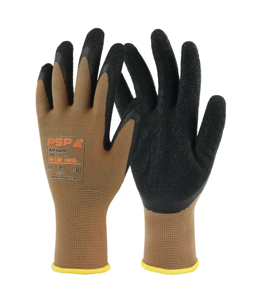 PSP 10-120 Allround Top Latex Lite werkhandschoen met latexcoating op bruine nylon drager