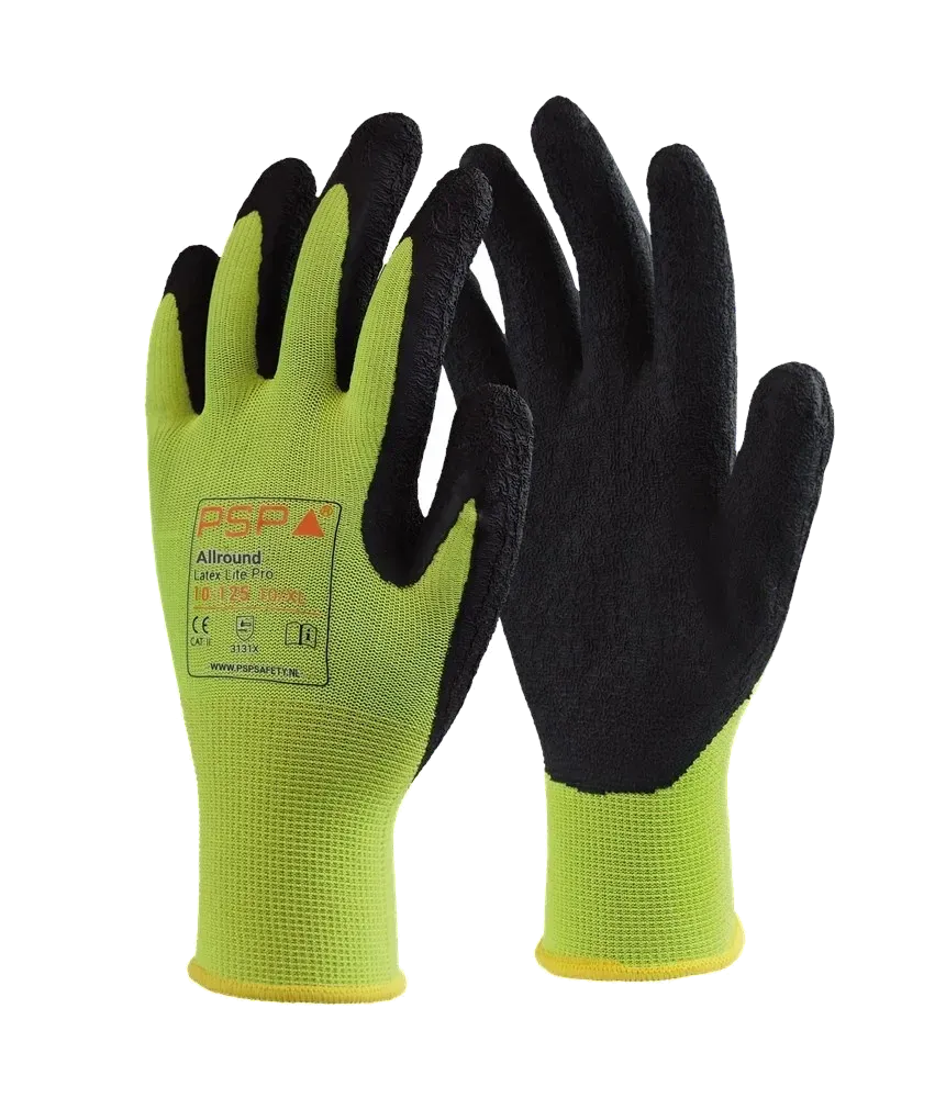 PSP 10-125 Allround Top Latex Lite werkhandschoen in signaalgeel met zwarte latexcoating
