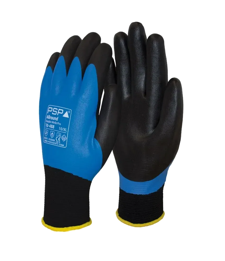 PSP 10-488 Allround Double Nitrile Pro werkhandschoen in blauw en zwart