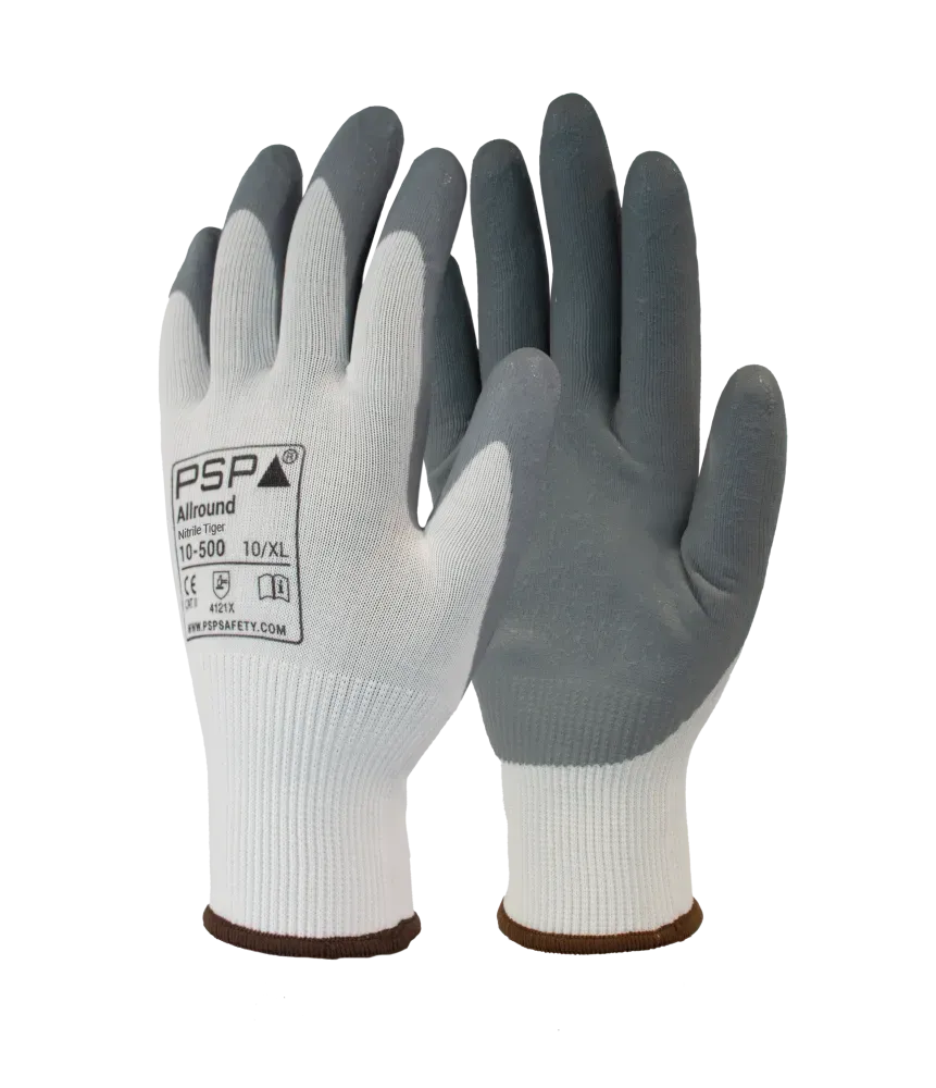 PSP 10-500 Allround Nitrile Tiger werkhandschoen met grijze coating op witte drager
