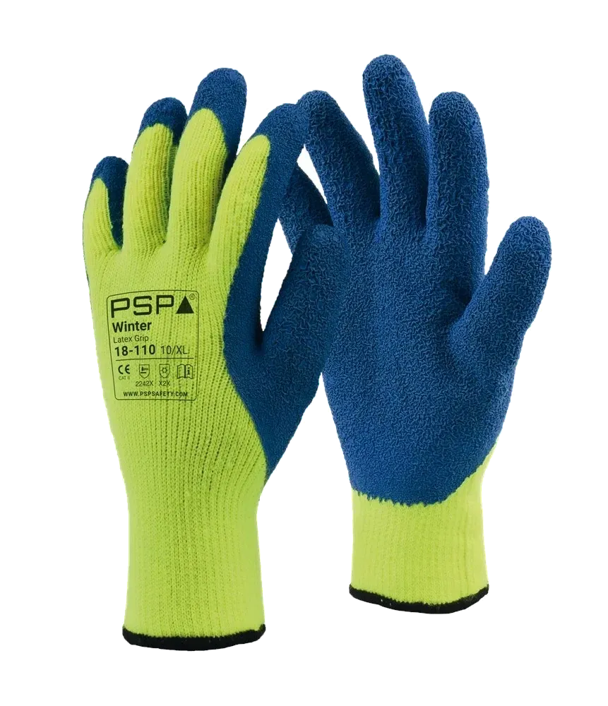 PSP 18-110 Winter Latex winterhandschoen in signaalgeel met blauwe latexpalm
