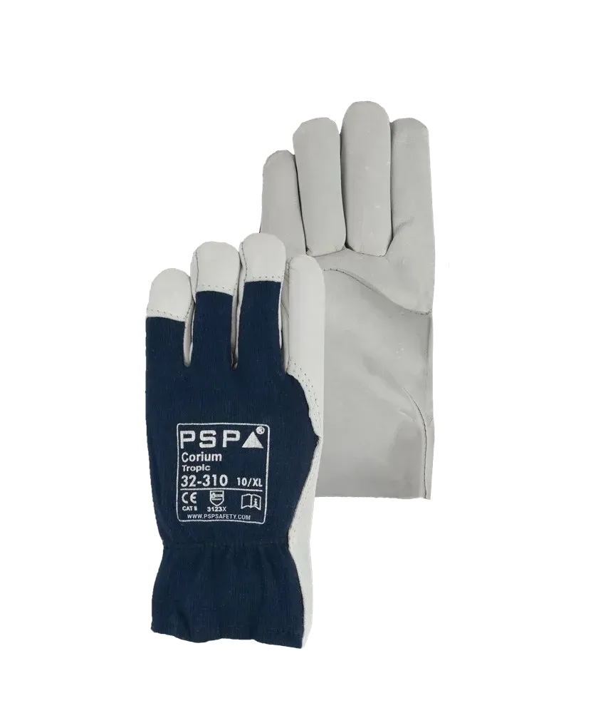 PSP 32-310 Corium Tropic werkhandschoen met geitenleren palm en blauwe katoenen rug