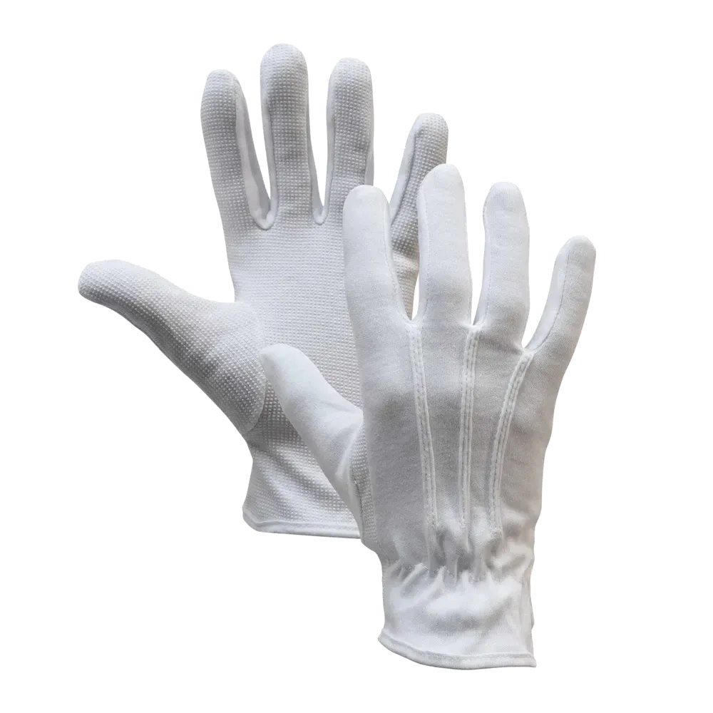 Witte Restoglove serveerhandschoen van katoen met PVC-nopjes op de handpalm