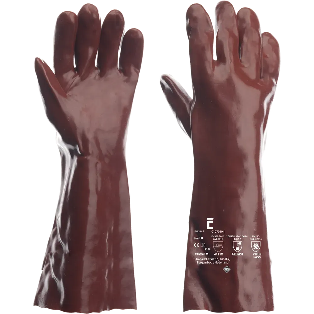 SafeWorker 2145 vloeistofdichte PVC handschoen van 45 cm