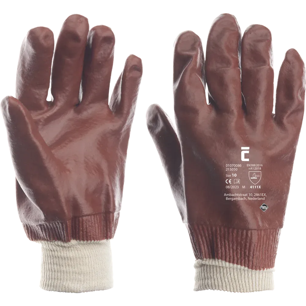 SafeWorker 215050 volledig gedompelde PVC handschoen met tricot manchet