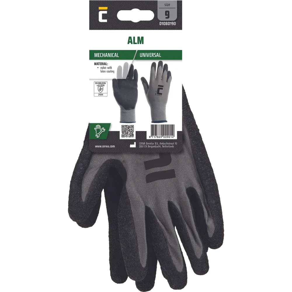 Handpalm van de SafeWorker Alm met crinkle structuur
