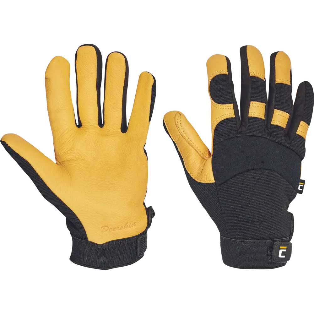 SafeWorker Gantel Guard hertenleren handschoen met knokkelbescherming en klittenbandsluiting