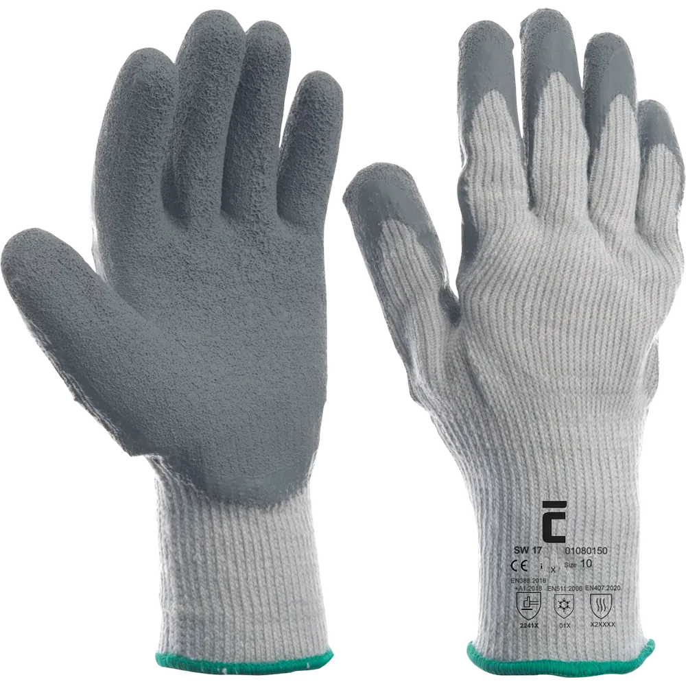 SafeWorker SW 17 Winter thermohandschoen met acrylvoering en grijze latexcoating
