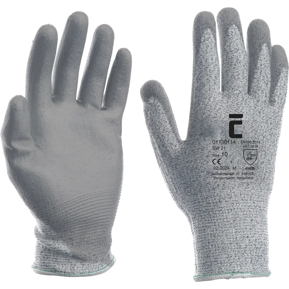 SafeWorker SW 21 snijbestendige HPPE handschoen met polyurethaan coating