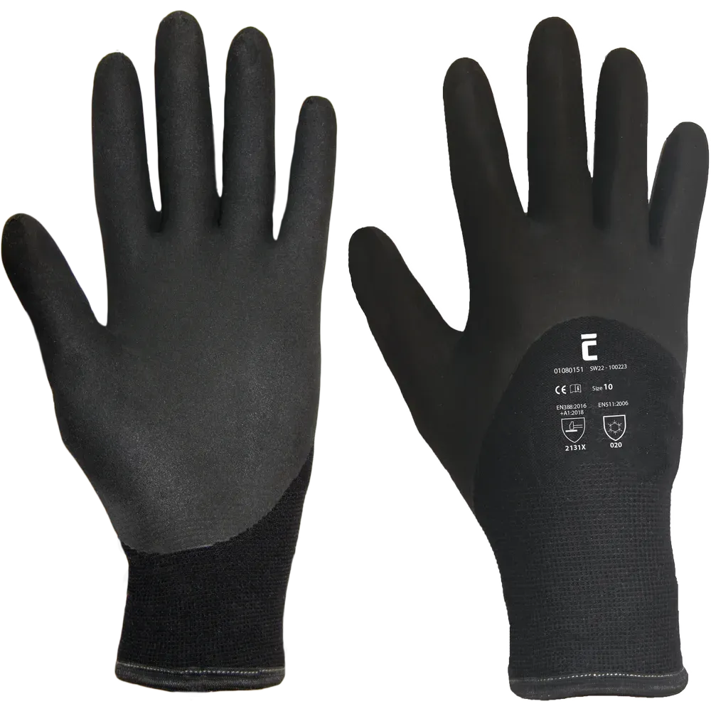 Zwarte SafeWorker SW 22 Winter handschoen met badstof voering en latex coating