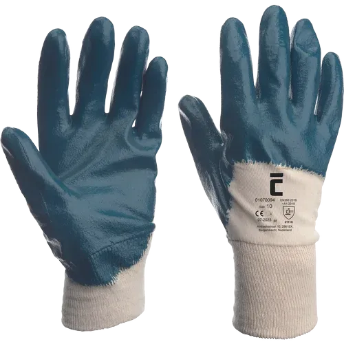 SafeWorker SW 2775 katoenen werkhandschoen met blauwe nitril coating tot over de knokkels