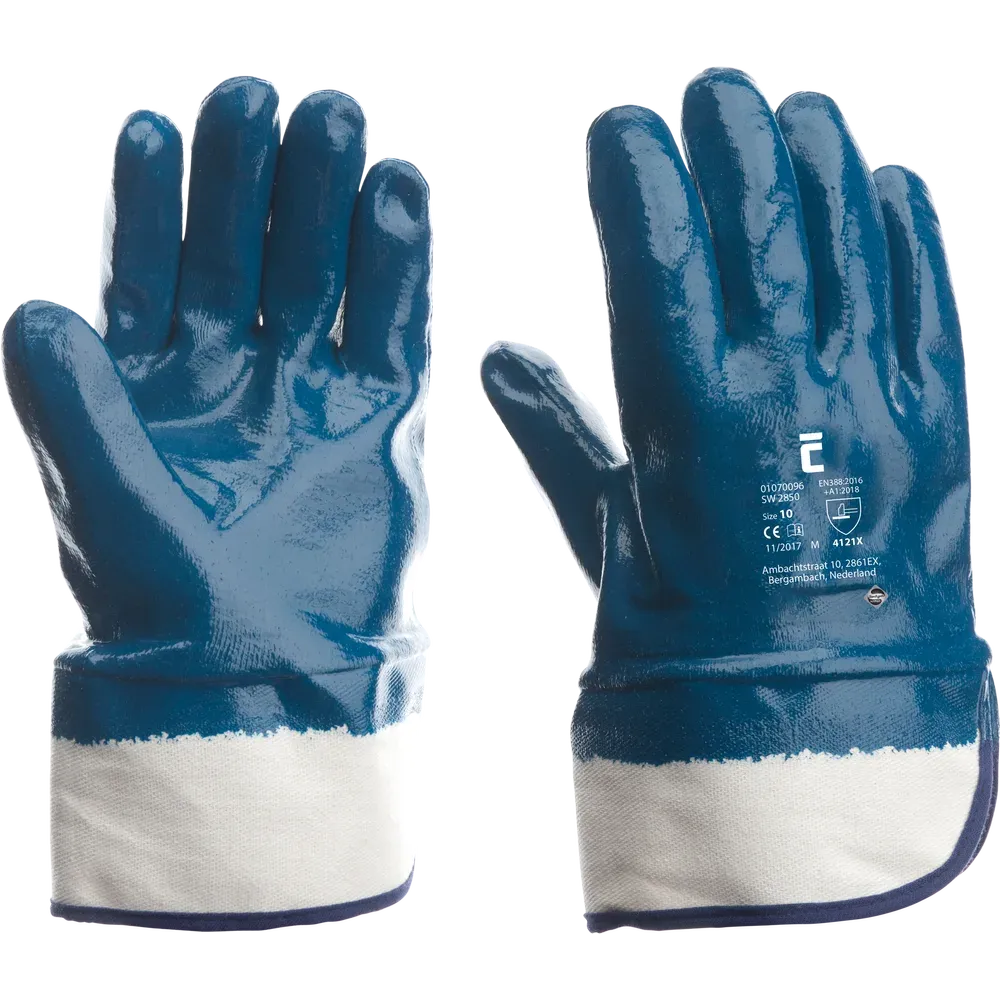 SafeWorker SW 2850 volledig gecoate katoenen handschoen met nitril en kap van 7 cm