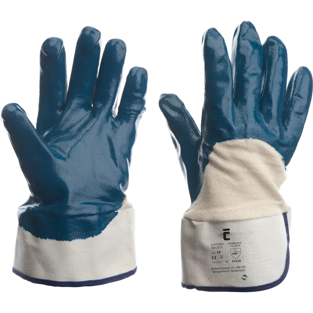 SafeWorker SW 2875 half gecoate katoenen handschoen met nitril en kap van 7 cm