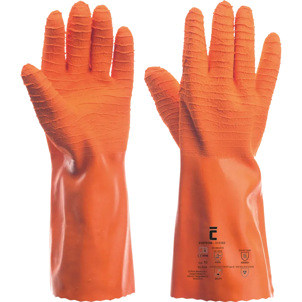 Oranje SafeWorker SW 31516 latex handschoen van 37 cm met geruwde buitenlaag