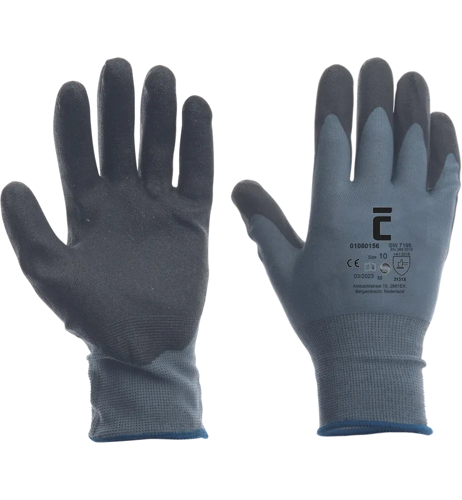Zwarte SafeWorker SW 7195 handschoen met HPT coating op de handpalm