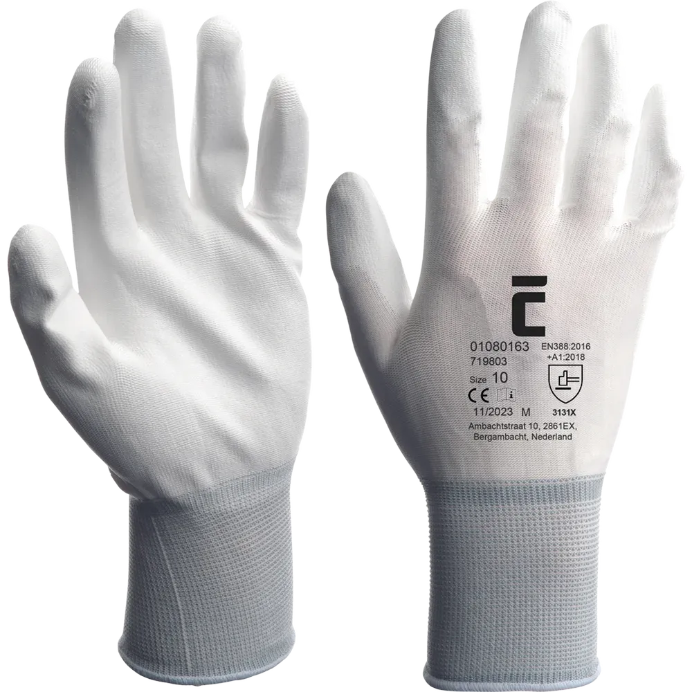 Witte SafeWorker SW 7198 naadloze handschoen met polyurethaan coating