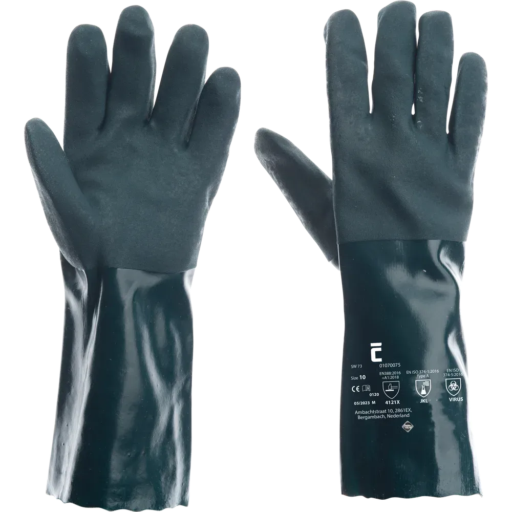Groene SafeWorker SW 73 PVC gedompelde handschoen met jersey handrug