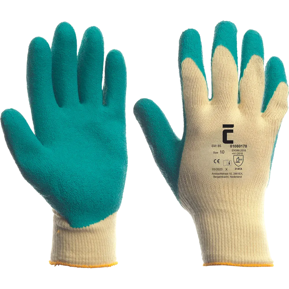 SafeWorker SW 85 gebreide handschoen met gele rug en latex coating